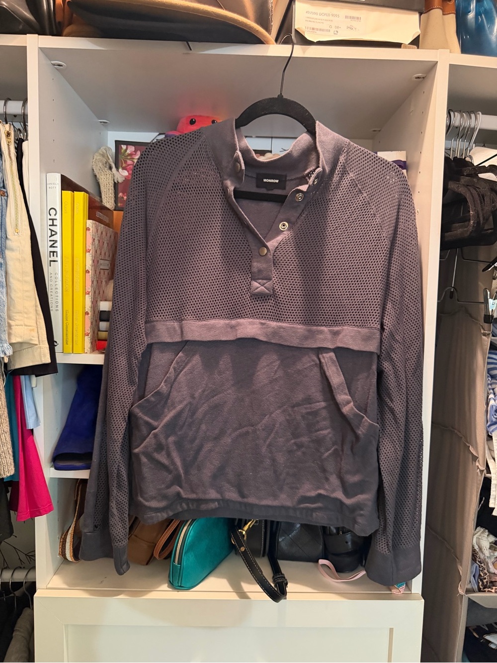 Monrow Long Sleeve Pullover Tee in Dusty Purple